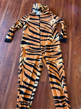 Nick & Nora Orange and Black Tiger-Print Fleece One-Piece Pajamas